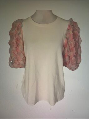 White Top with Pink Puff Petal Sleeves